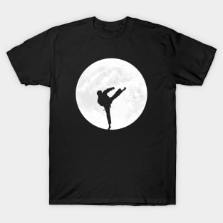 Kick Boxing Karate Silhouette in Full Moon T-Shirt